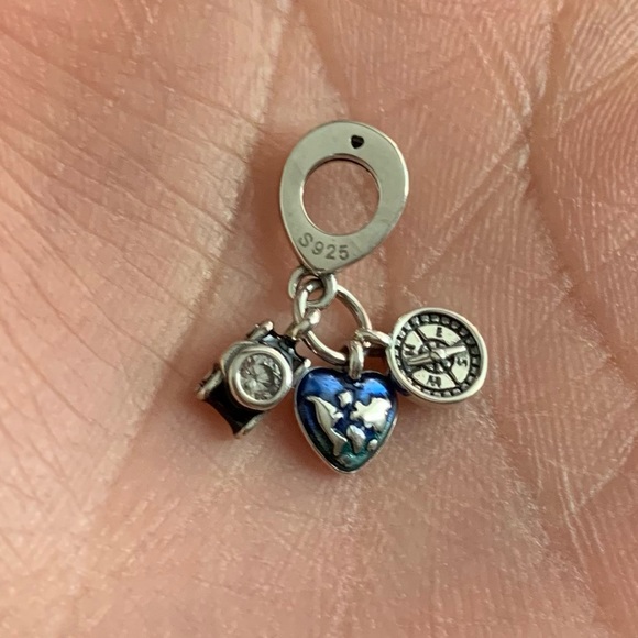 NWOT Camera, Heart & Compass Triple Dangle Charm Sterling Silver 925 - Picture 7 of 12